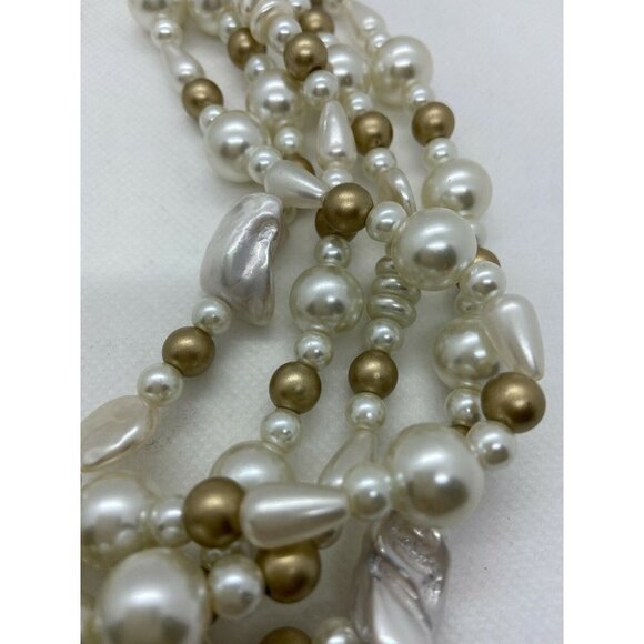Mixed Pearls & Shells Multi Strand Necklace in Gold and White - Picture 6 of 9